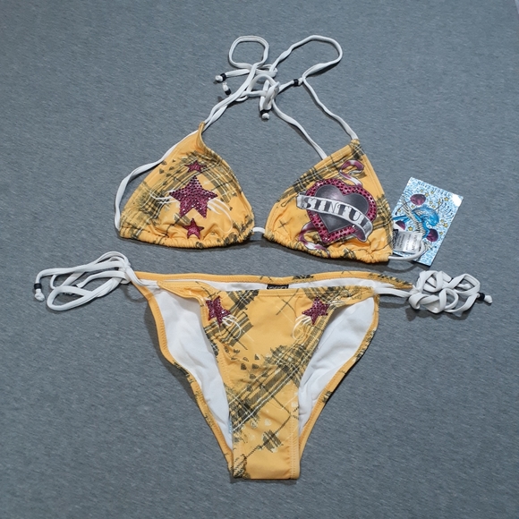 Affliction Other - Sinful Rome Plaid Bikini Set Medium Yellow NWT